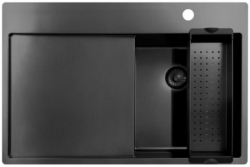 Pure.Sink Exclusivo Gun Metal pia pequena com área de escorrimento 78x52 cm Tapwing à direita PEX3478RT-61