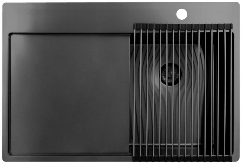 Pure.Sink Exclusivo Gun Metal pia pequena com área de escorrimento 78x52 cm Tapwing à direita PEX3478RT-61