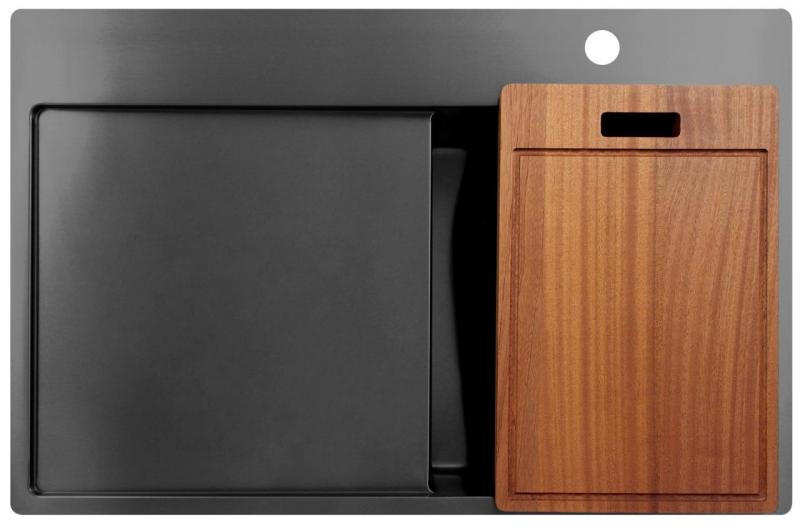 Pure.Sink Exclusivo Gun Metal pia pequena com área de escorrimento 78x52 cm Tapwing à direita PEX3478RT-61