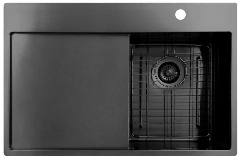 Pure.Sink Exclusivo Gun Metal pia pequena com área de escorrimento 78x52 cm Tapwing à direita PEX3478RT-61