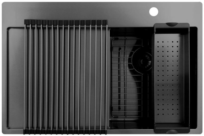 Pure.Sink Exclusivo Gun Metal pia pequena com área de escorrimento 78x52 cm Tapwing à direita PEX3478RT-61