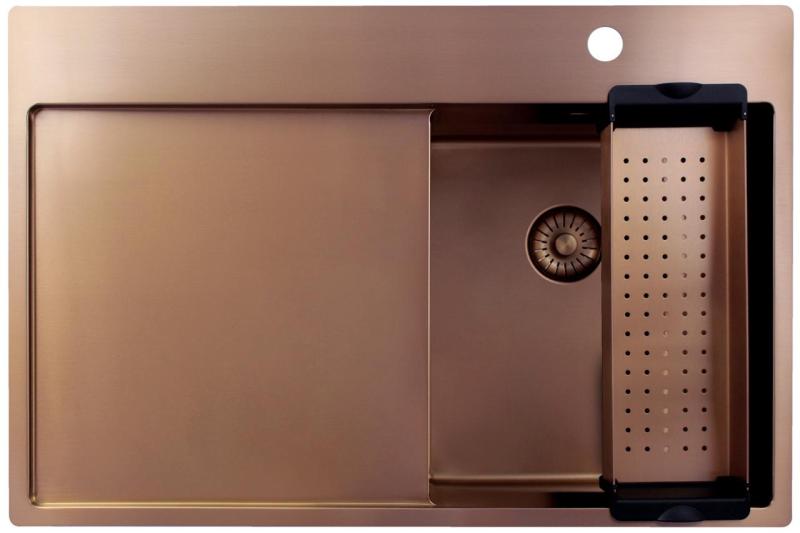 Pure.Sink Exclusivo Pequena cuba de cobre com área de escorrimento 78x52 cm Tapwing à direita PEX3478RT-62