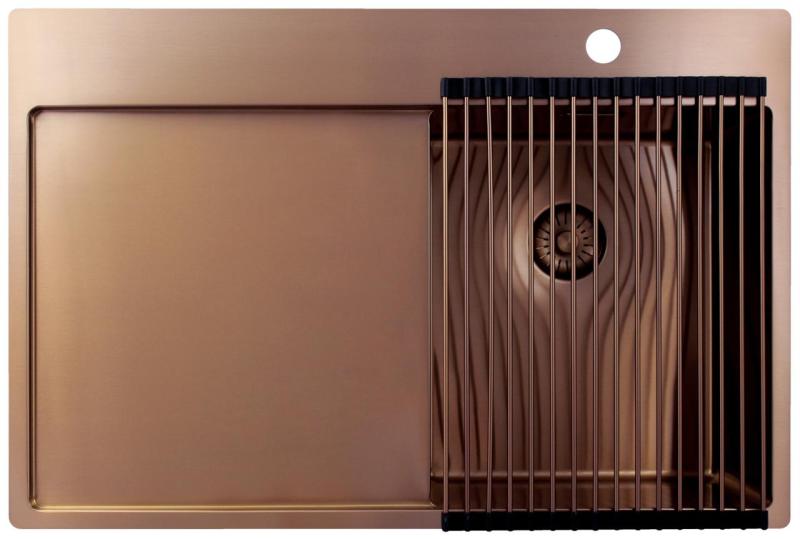 Pure.Sink Exclusivo Pequena cuba de cobre com área de escorrimento 78x52 cm Tapwing à direita PEX3478RT-62