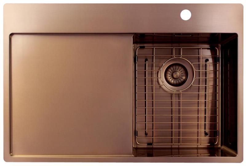 Pure.Sink Exclusivo Pequena cuba de cobre com área de escorrimento 78x52 cm Tapwing à direita PEX3478RT-62