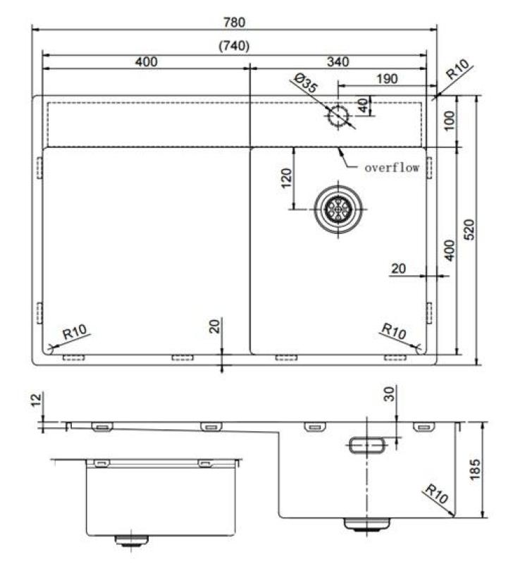Pure.Sink Exclusivo Pequena cuba de cobre com área de escorrimento 78x52 cm Tapwing à direita PEX3478RT-62