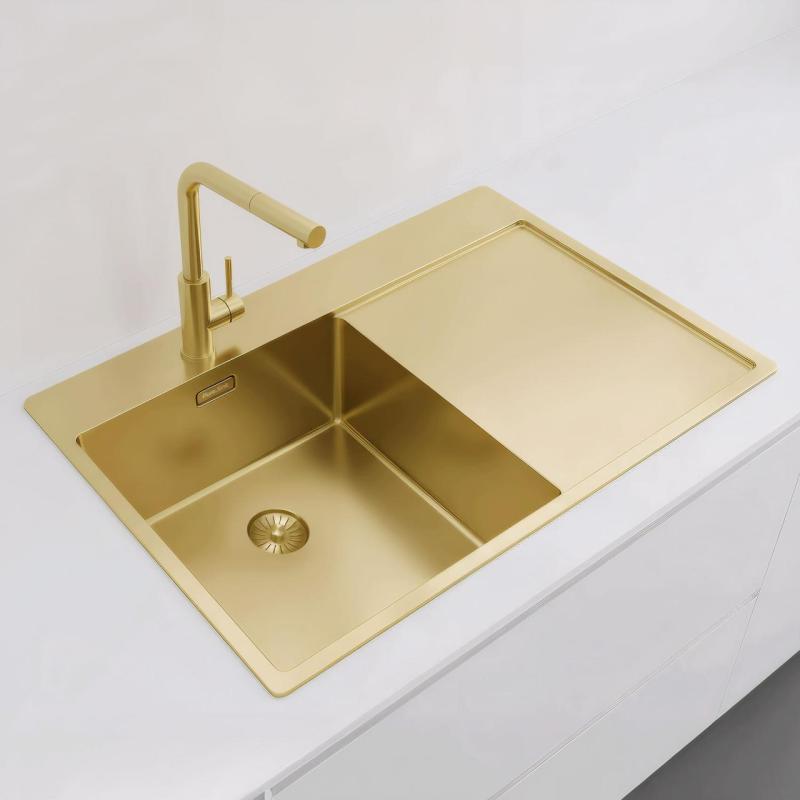 Pure.Sink Exclusivo Pia dourada com escorredor 78x52 cm Torneira à esquerda PEX4078LT-60