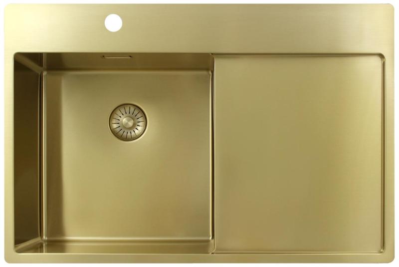 Pure.Sink Exclusivo Pia dourada com escorredor 78x52 cm Torneira à esquerda PEX4078LT-60