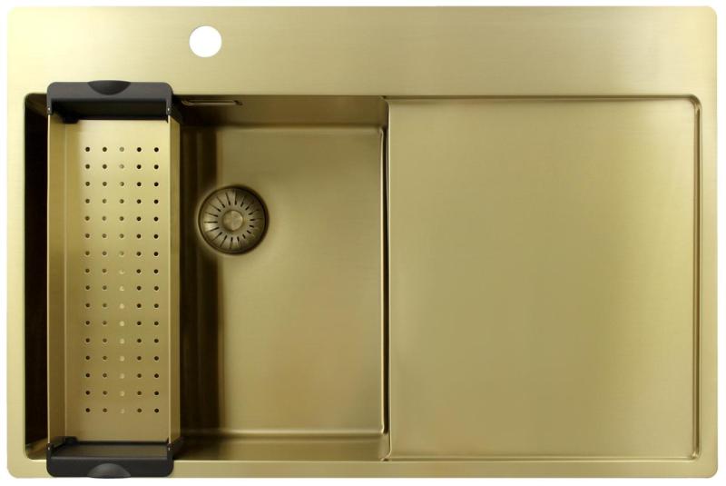 Pure.Sink Exclusivo Pia dourada com escorredor 78x52 cm Torneira à esquerda PEX4078LT-60