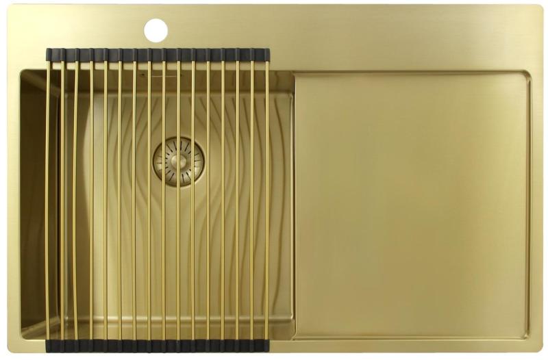 Pure.Sink Exclusivo Pia dourada com escorredor 78x52 cm Torneira à esquerda PEX4078LT-60