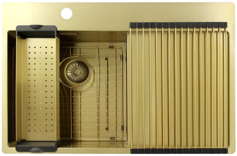 Pure.Sink Exclusivo Pia dourada com escorredor 78x52 cm Torneira à esquerda PEX4078LT-60