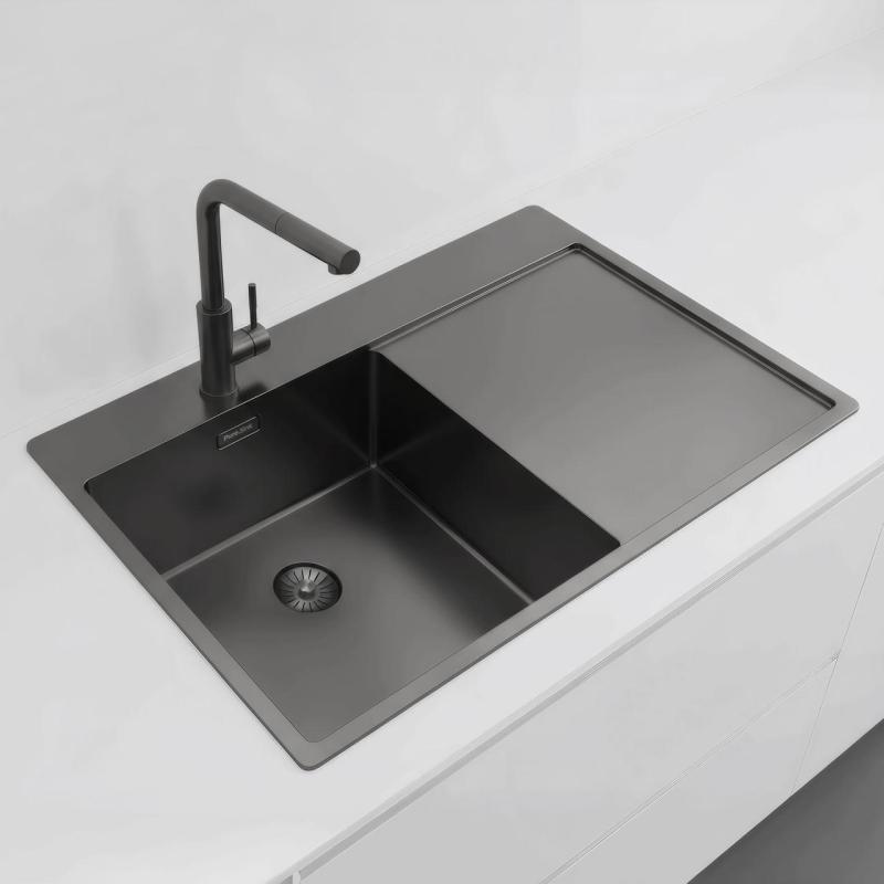Pure.Sink Exclusivo Gun Metal pia com área de escorrimento 78x52 cm Torneira à esquerda PEX4078LT-61