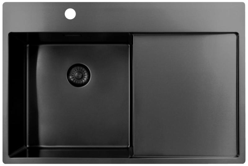 Pure.Sink Exclusivo Gun Metal pia com área de escorrimento 78x52 cm Torneira à esquerda PEX4078LT-61