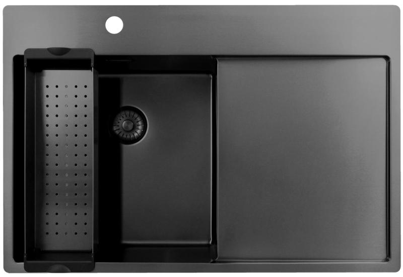 Pure.Sink Exclusivo Gun Metal pia com área de escorrimento 78x52 cm Torneira à esquerda PEX4078LT-61