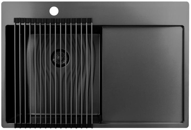 Pure.Sink Exclusivo Gun Metal pia com área de escorrimento 78x52 cm Torneira à esquerda PEX4078LT-61