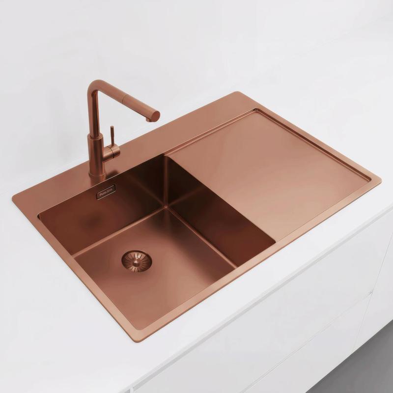 Pure.Sink Exclusivo Pia de cobre com escorredor 78x52 cm Tapwing à esquerda PEX4078LT-62