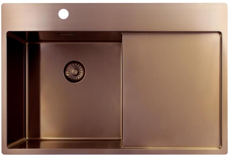 Pure.Sink Exclusivo Pia de cobre com escorredor 78x52 cm Tapwing à esquerda PEX4078LT-62