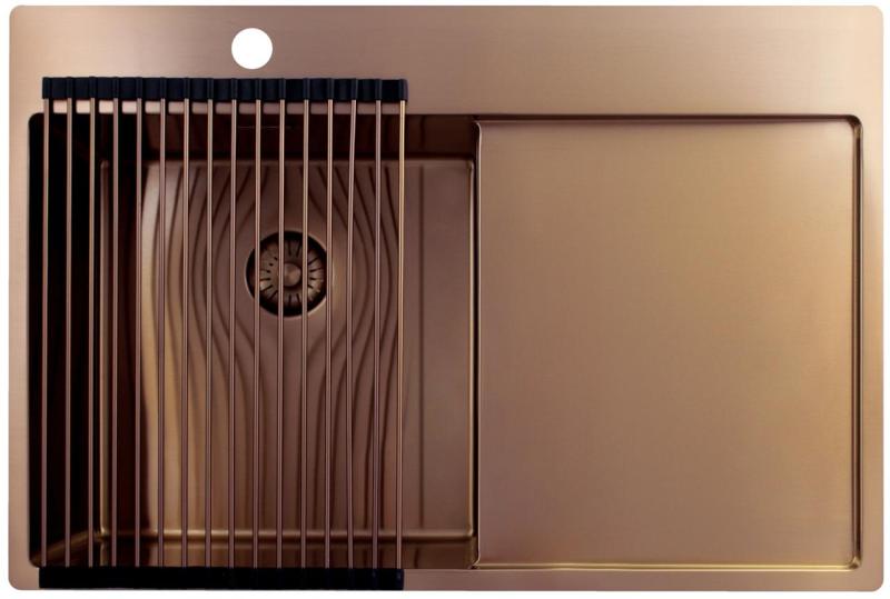 Pure.Sink Exclusivo Pia de cobre com escorredor 78x52 cm Tapwing à esquerda PEX4078LT-62