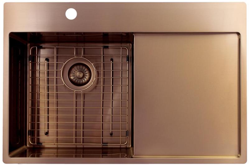 Pure.Sink Exclusivo Pia de cobre com escorredor 78x52 cm Tapwing à esquerda PEX4078LT-62