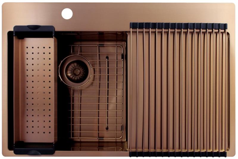 Pure.Sink Exclusivo Pia de cobre com escorredor 78x52 cm Tapwing à esquerda PEX4078LT-62