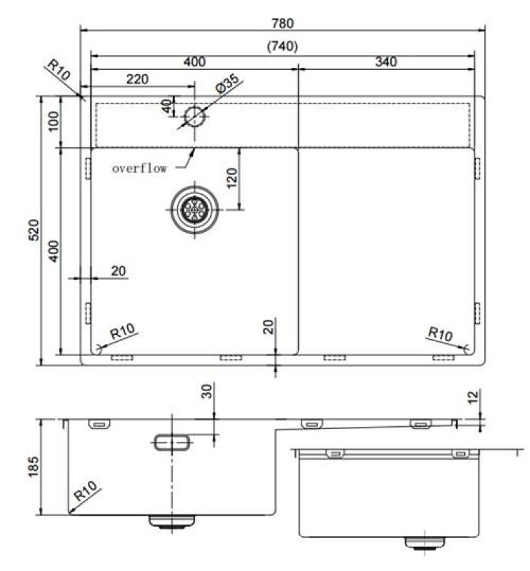 Pure.Sink Exclusivo Pia de cobre com escorredor 78x52 cm Tapwing à esquerda PEX4078LT-62