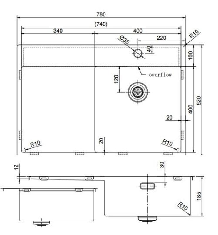 Pure.Sink Exclusivo Pia de aço inoxidável RVS com área de escorrimento 78x52 cm Torneira à direita PEX4078RT-02