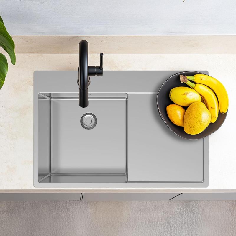 Pure.Sink Exclusivo Pia de aço inoxidável RVS com área de escorrimento 78x52 cm Torneira à direita PEX4078RT-02