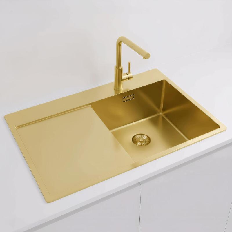 Pure.Sink Exclusivo Pia dourada com escorredor 78x52 cm Torneira à direita PEX4078RT-60
