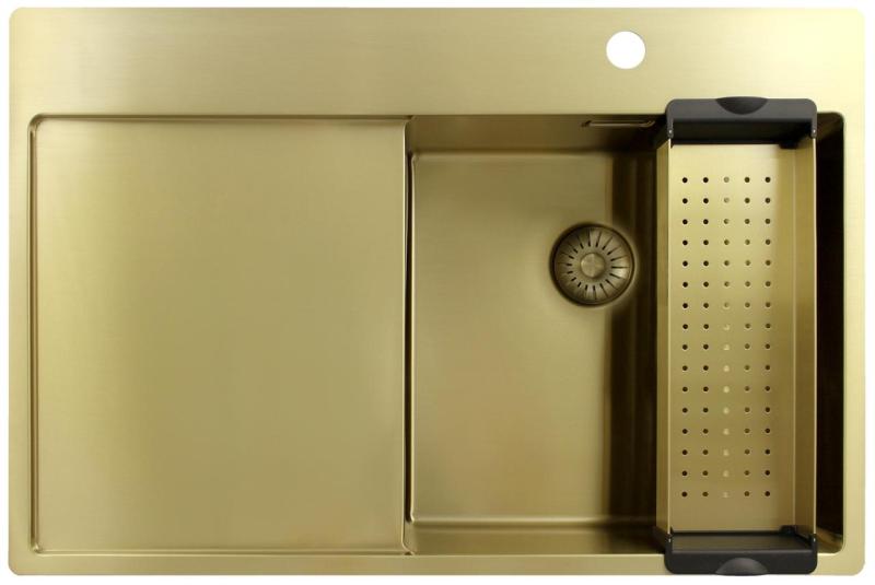 Pure.Sink Exclusivo Pia dourada com escorredor 78x52 cm Torneira à direita PEX4078RT-60