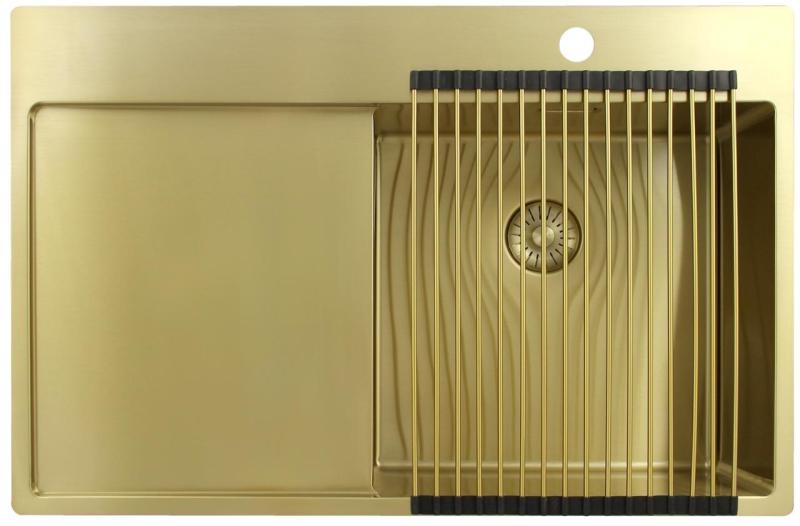 Pure.Sink Exclusivo Pia dourada com escorredor 78x52 cm Torneira à direita PEX4078RT-60