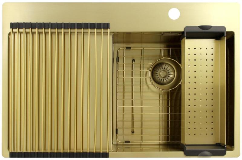 Pure.Sink Exclusivo Pia dourada com escorredor 78x52 cm Torneira à direita PEX4078RT-60