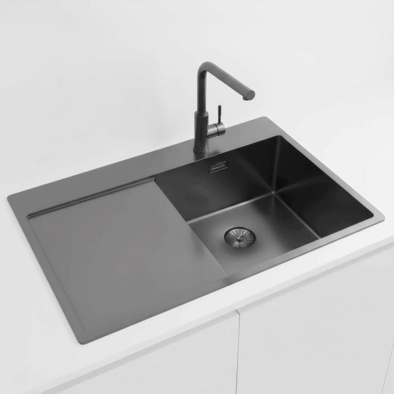 Pure.Sink Exclusivo Gun Metal pia com área de escorrimento 78x52 cm Tapwing direita PEX4078RT-61