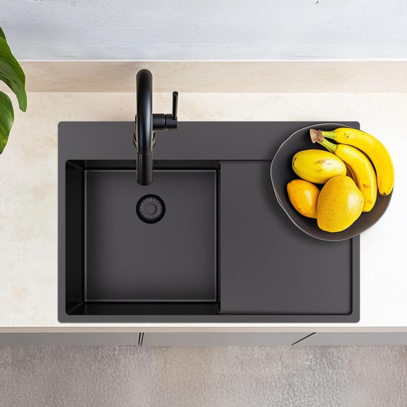 Pure.Sink Exclusivo Gun Metal pia com área de escorrimento 78x52 cm Tapwing direita PEX4078RT-61