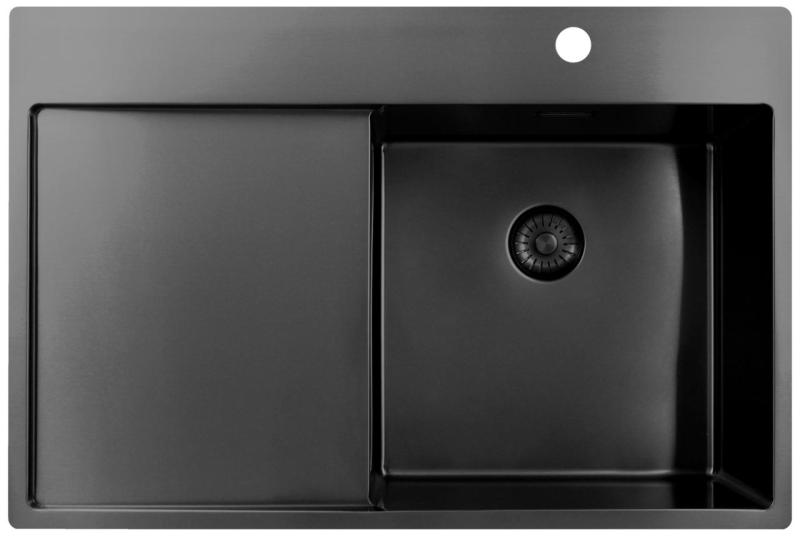Pure.Sink Exclusivo Gun Metal pia com área de escorrimento 78x52 cm Tapwing direita PEX4078RT-61