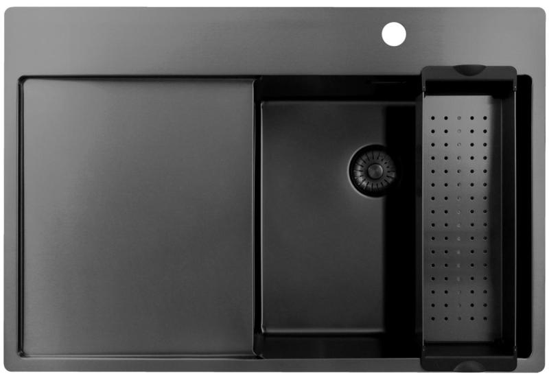 Pure.Sink Exclusivo Gun Metal pia com área de escorrimento 78x52 cm Tapwing direita PEX4078RT-61