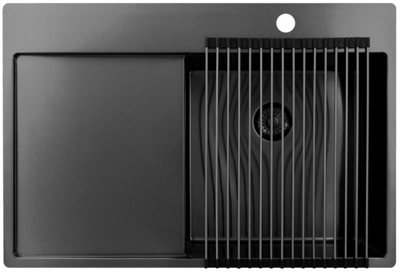 Pure.Sink Exclusivo Gun Metal pia com área de escorrimento 78x52 cm Tapwing direita PEX4078RT-61