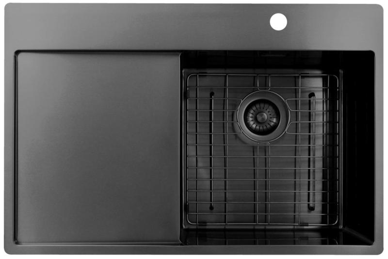 Pure.Sink Exclusivo Gun Metal pia com área de escorrimento 78x52 cm Tapwing direita PEX4078RT-61