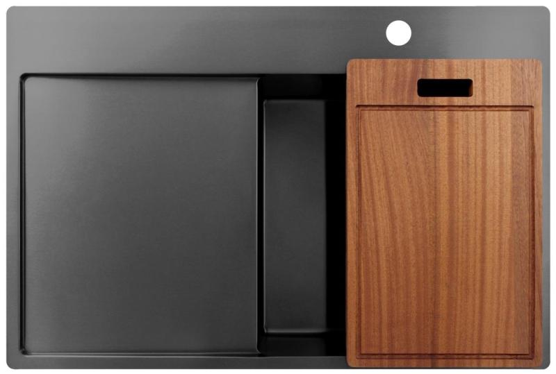 Pure.Sink Exclusivo Gun Metal pia com área de escorrimento 78x52 cm Tapwing direita PEX4078RT-61