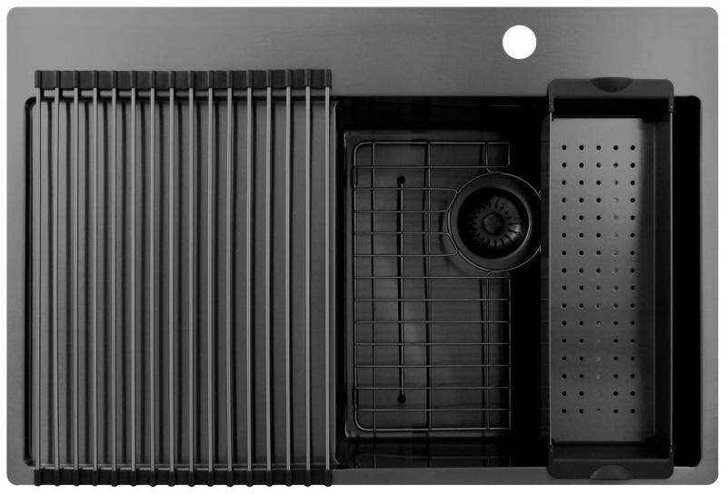 Pure.Sink Exclusivo Gun Metal pia com área de escorrimento 78x52 cm Tapwing direita PEX4078RT-61