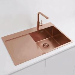 Pure.Sink Exclusivo Pia de cobre com área de escorrimento 78x52 cm Tapwing à direita PEX4078RT-62