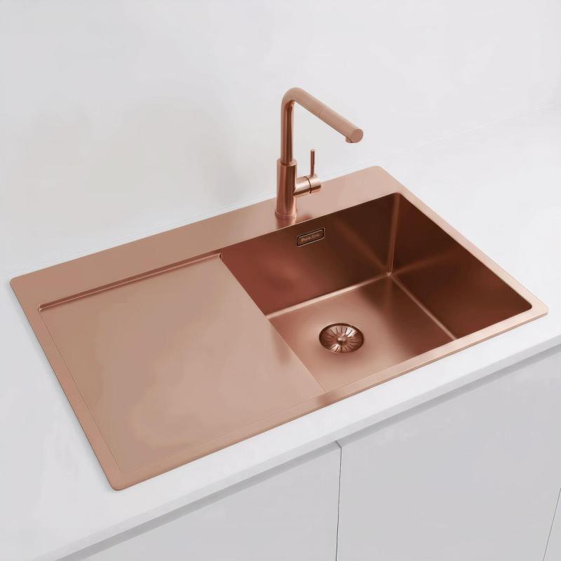 Pure.Sink Exclusivo Pia de cobre com área de escorrimento 78x52 cm Tapwing à direita PEX4078RT-62
