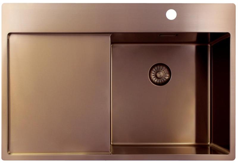 Pure.Sink Exclusivo Pia de cobre com área de escorrimento 78x52 cm Tapwing à direita PEX4078RT-62