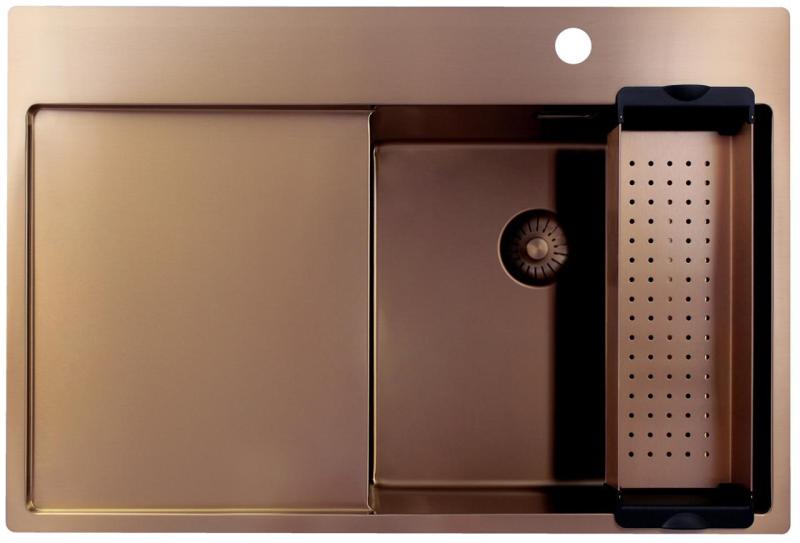 Pure.Sink Exclusivo Pia de cobre com área de escorrimento 78x52 cm Tapwing à direita PEX4078RT-62