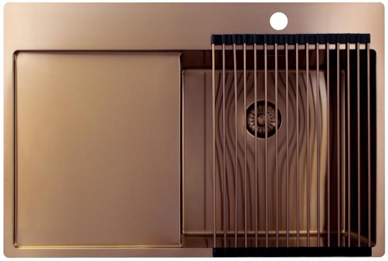 Pure.Sink Exclusivo Pia de cobre com área de escorrimento 78x52 cm Tapwing à direita PEX4078RT-62