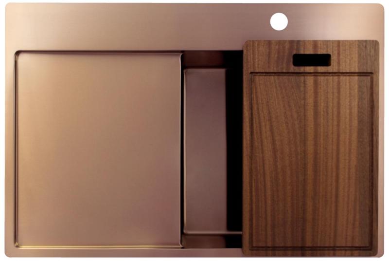 Pure.Sink Exclusivo Pia de cobre com área de escorrimento 78x52 cm Tapwing à direita PEX4078RT-62