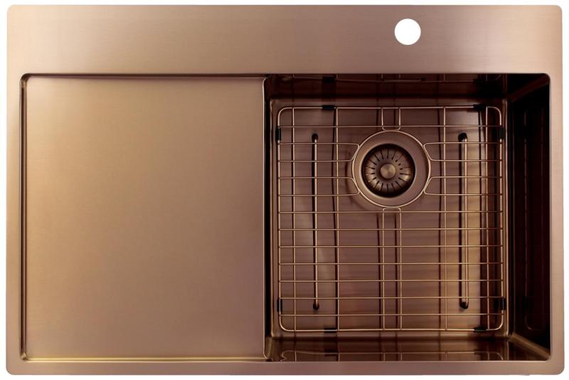 Pure.Sink Exclusivo Pia de cobre com área de escorrimento 78x52 cm Tapwing à direita PEX4078RT-62