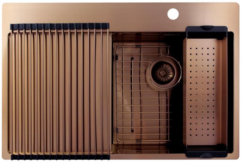 Pure.Sink Exclusivo Pia de cobre com área de escorrimento 78x52 cm Tapwing à direita PEX4078RT-62