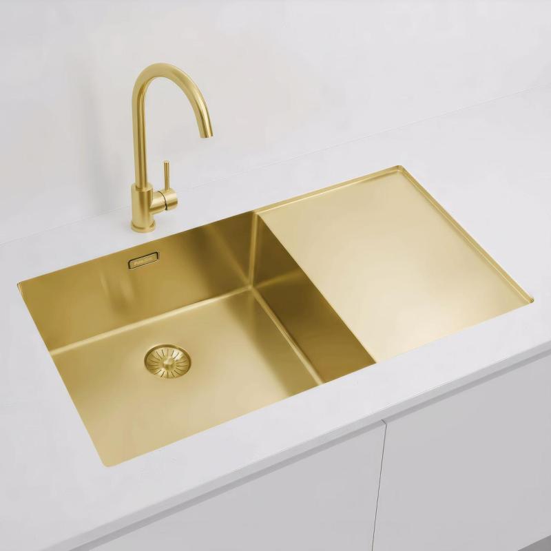 Pure.Sink Exclusivo Pia dourada com escorredor 86x52 cm Torneira Tapwing esquerda PEX5086LT-60