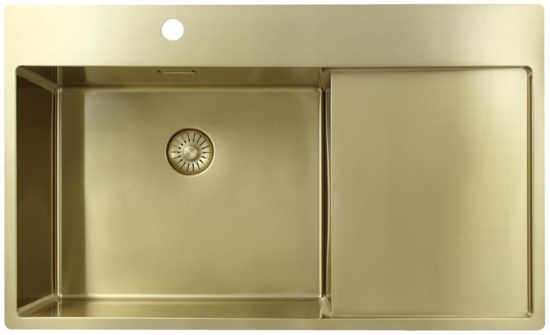 Pure.Sink Exclusivo Pia dourada com escorredor 86x52 cm Torneira Tapwing esquerda PEX5086LT-60