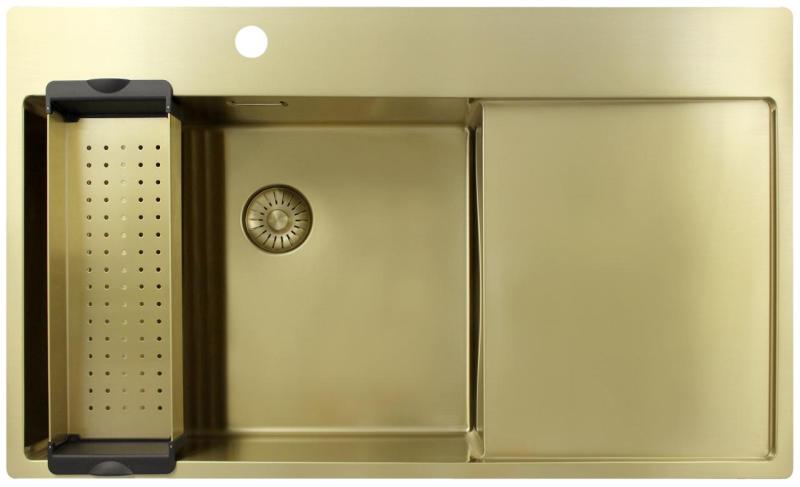 Pure.Sink Exclusivo Pia dourada com escorredor 86x52 cm Torneira Tapwing esquerda PEX5086LT-60