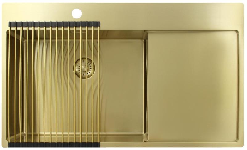 Pure.Sink Exclusivo Pia dourada com escorredor 86x52 cm Torneira Tapwing esquerda PEX5086LT-60